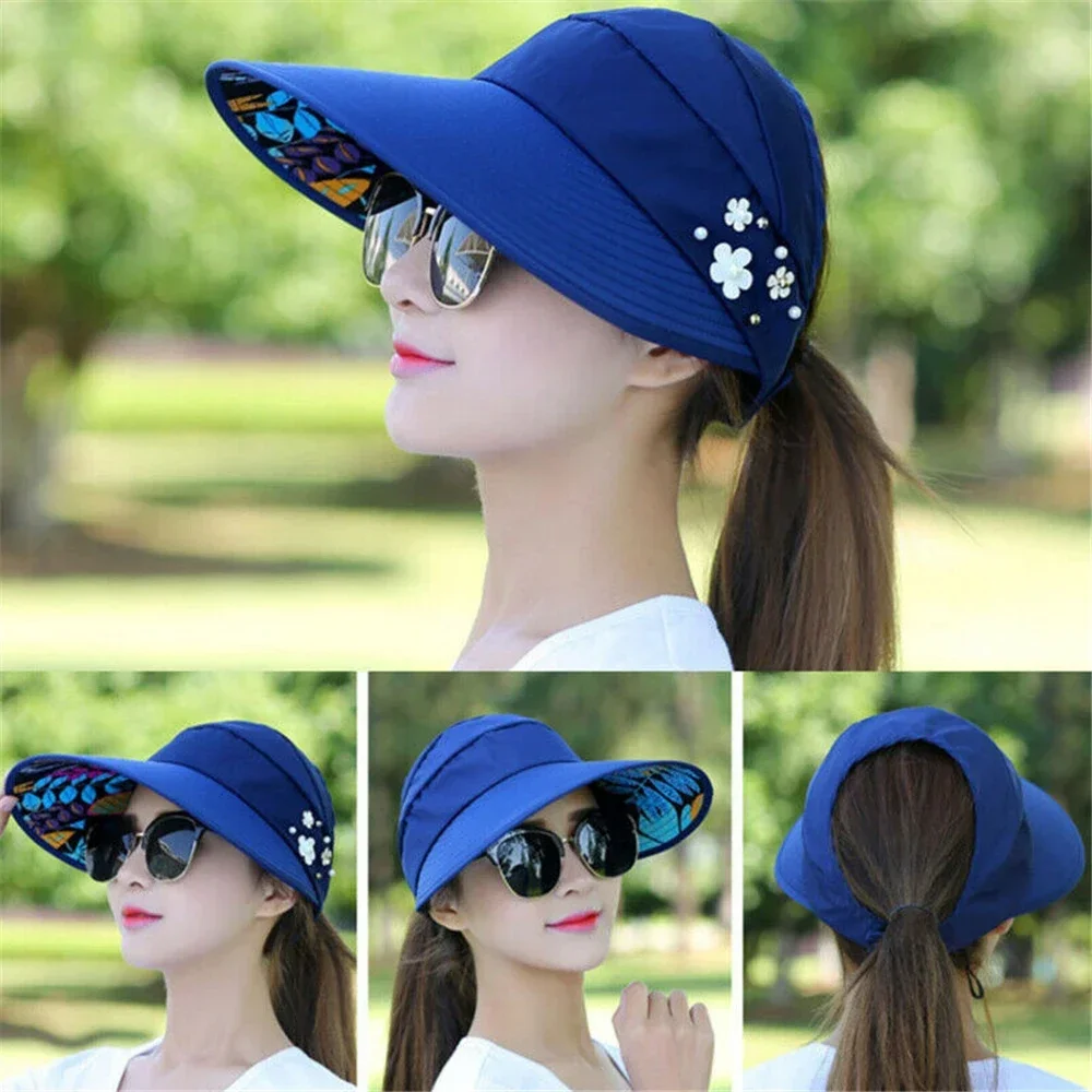 Fashion Womens Ladies Summer Vacation Wide Brim Foldable Sun Hat Anti-UV Beach Visor Caps Cycling Empty Top Hats 골프 모자 여름모자