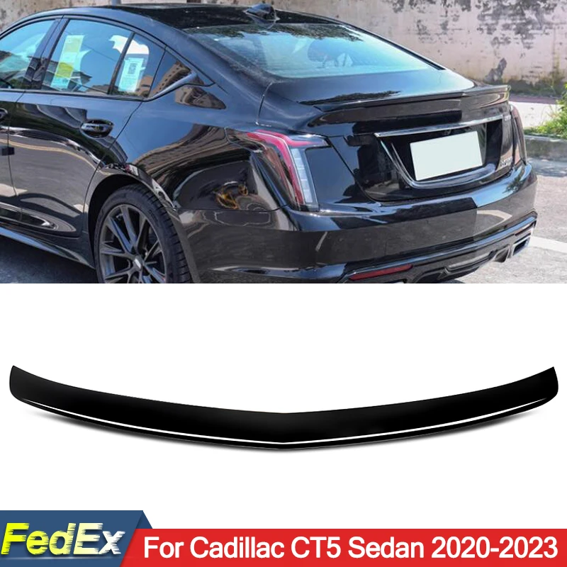 

V Style Rear Spoiler Lip Tail Wings For Cadillac CT5 2020 2021 2022 Rear Trunk Lip Spoiler Wing Gloss Black or Carbon Fiber Look