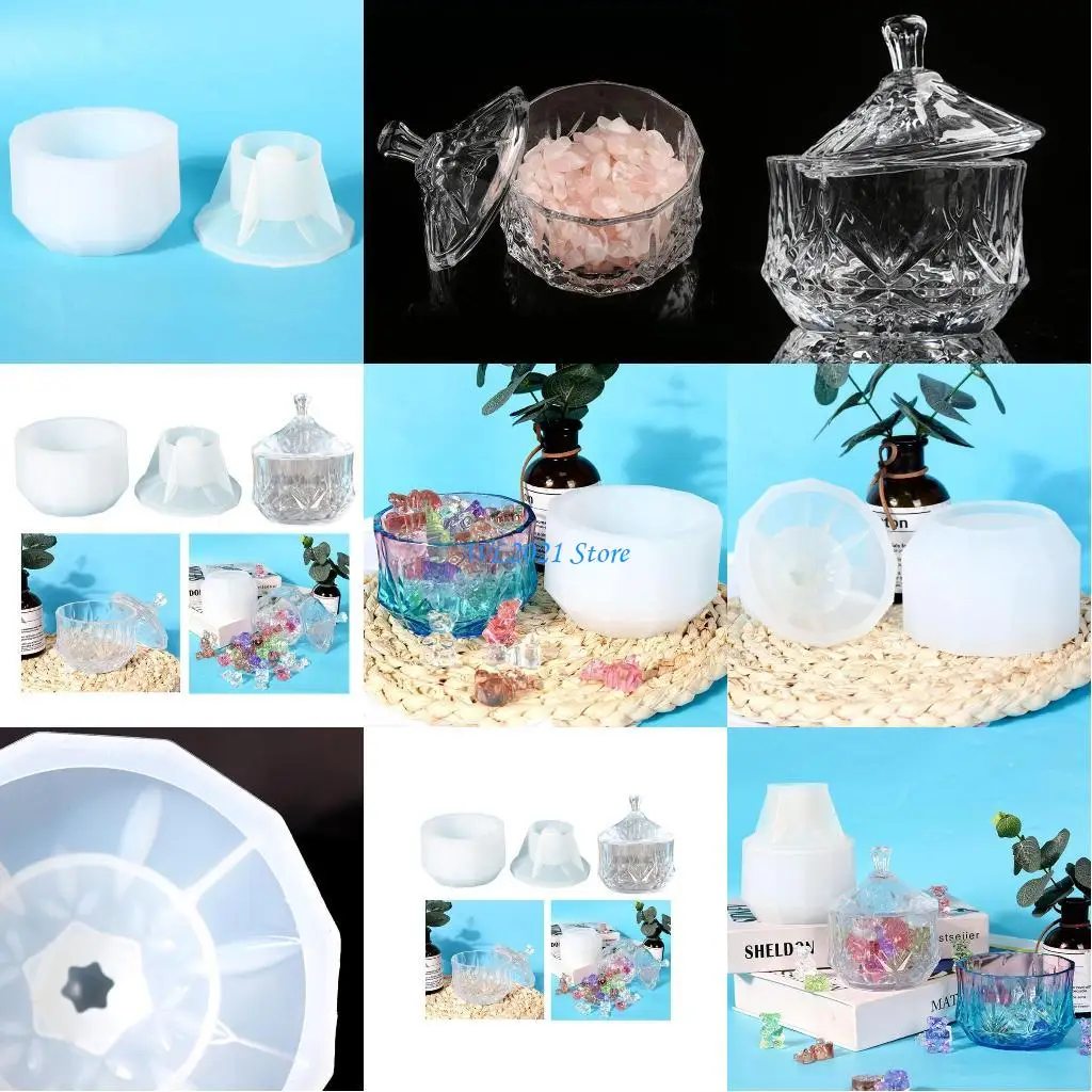 

G5GC Storage Box with Lid UV Crystal Epoxy Mold Handmade Jewelry for Case Candlestick Trinket for Case Resin Silicone Mould DIY