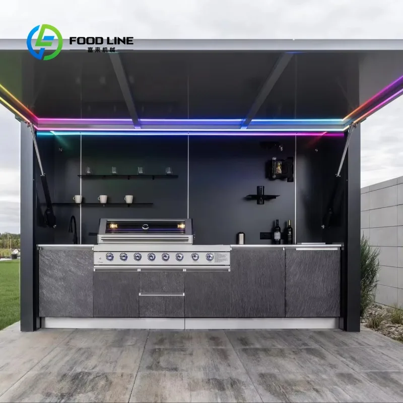 Customized Luxurious Built In Outdoor Kitchen For High End Villa Backyard Leisure Premium Outdoor Dining Experience
