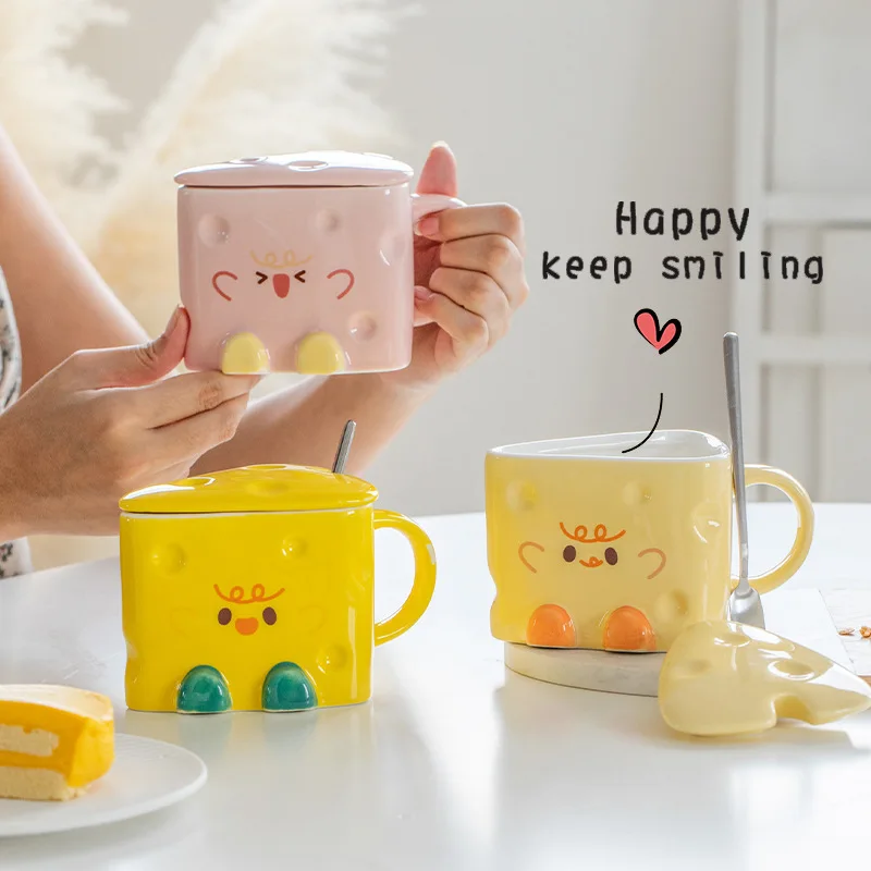 

400ml Cheese Mug Cute Straw Cup Girls High Value with Lid Water Cup Ceramic Cup Large Capacity Breakfast Cup To Send Spoon Cover