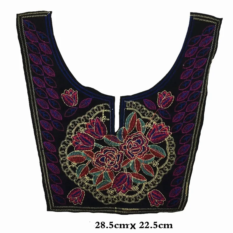 Ethnic Embroidery Lace Neckline Neck Collar, Dress Applique, Sewing Fabric Trims, DIY Costume Decor, 1Pc