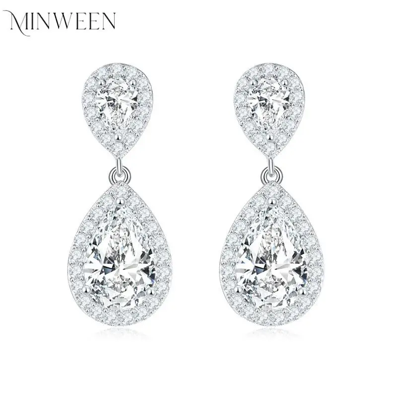 MINWEEN 4.17ct All Moissanite Drop Earrings for Women Pear Cut D Color 925 Sterling Silver Earrings Wedding Jewelry