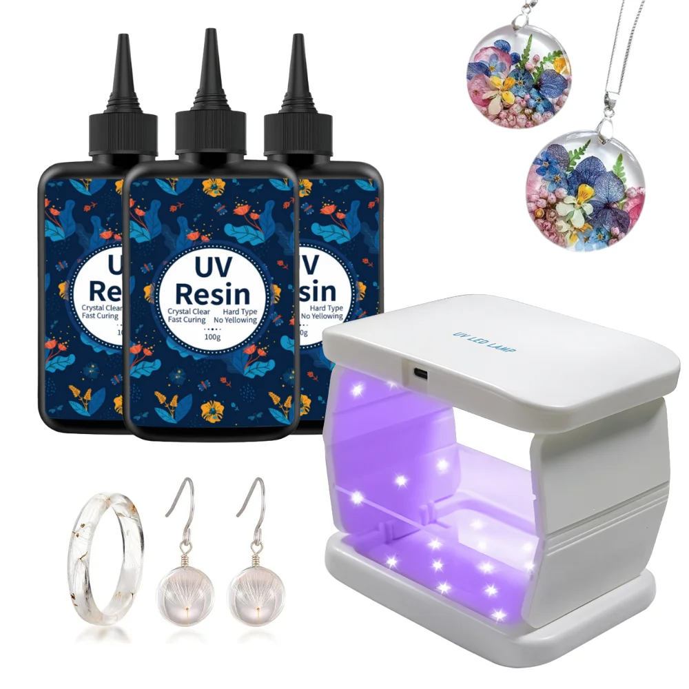 

UV Resin Glue 100g with 48W Dual-Sided Curing Lamp, Fast Drying High Hardness Epoxy Kit, Large Size Portable for DIY Molds Jewel