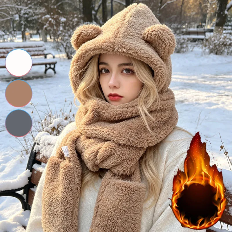 conjunto-de-1-5-pecas-gorro-com-orelhas-de-urso-cachecol-e-luvas-3-em-1-forrado-com-fleece-quente-e-grosso-capuz-de-inverno-para-mulheres-ideal-para-esqui-e-clima-frio-ao-ar-livre