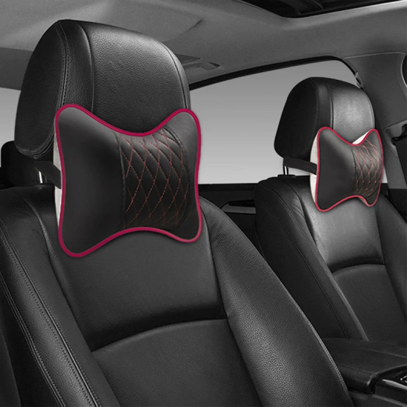 

2pc Luxury Car Headrest Neck Pillow Pu Leather Quilted Plaid Soft Comfortable Breathable Pillow Cushion Car Interior Accessories