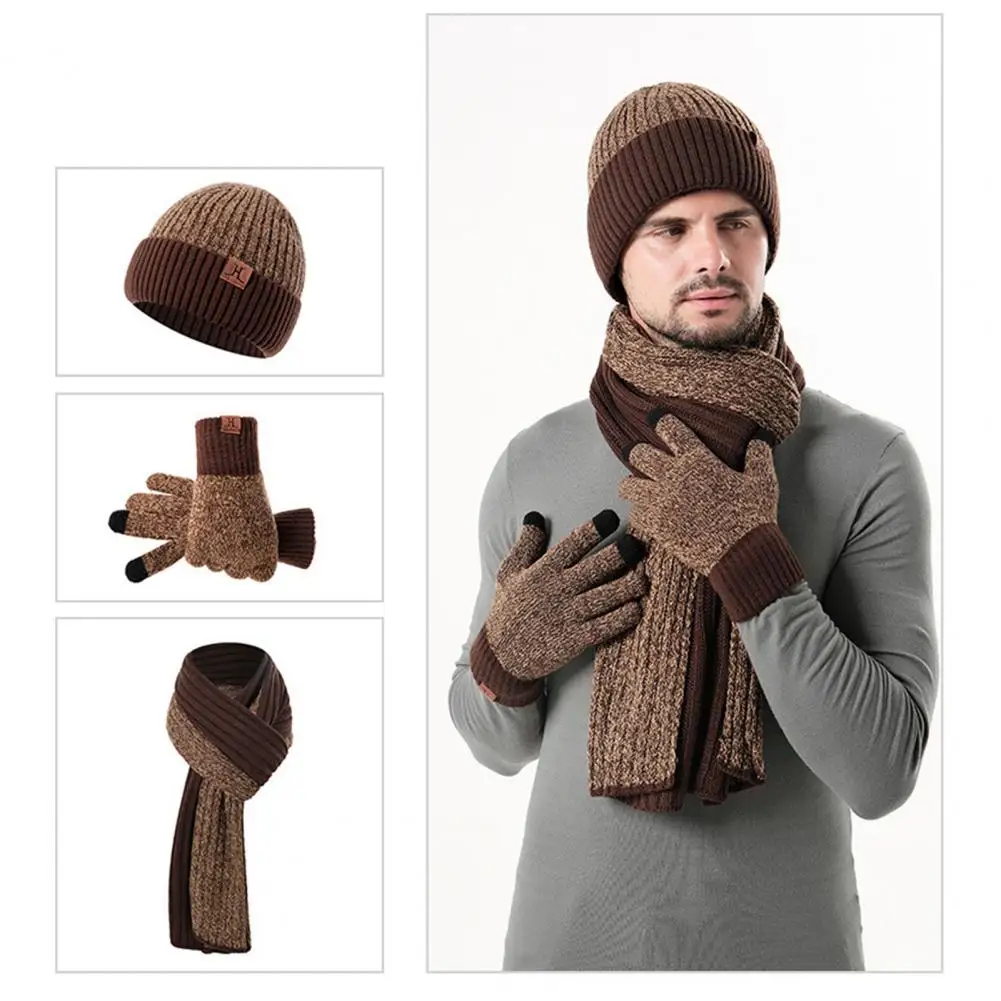 Thermal Gloves Super Soft Winter Beanie Hat Scarf Glove Set Windproof Fleece Lined Knit Hat Long Scarf Warm Gloves for Weather