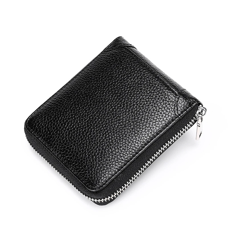 men's-short-wallet-top-layer-cowhide-litchi-pattern-zipper-multi-function-anti-theft-swipe-card-bag-multi-card-position-leath