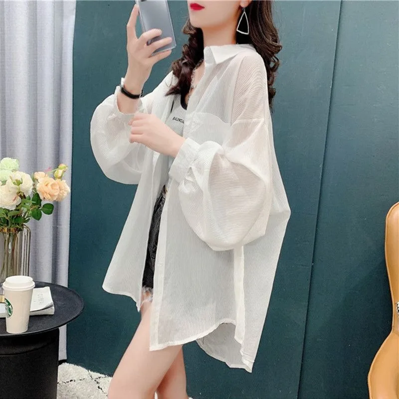 

medium-length Sun protection clothing female coat Western style summertime thin Shirt temperament Super immortal blouse women