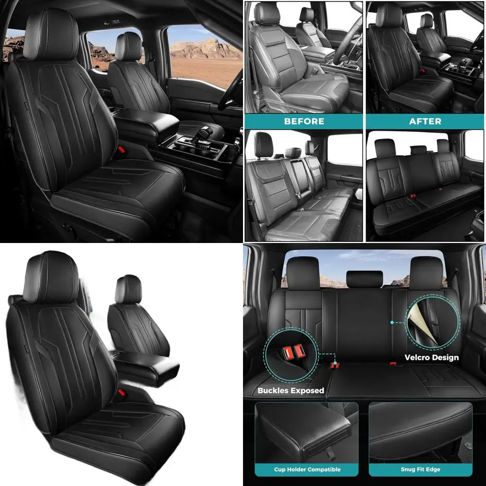 

Полный комплект водонепроницаемых чехлов из искусственной кожи для сидений Ford F150 2009-2025, грузовиков F250-F450 Crew Cab 2017-2025, черные