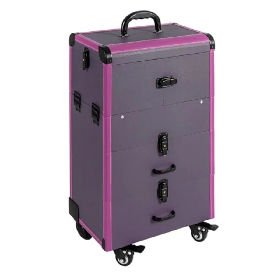 

Rolling Makeup Case for Salon Use, ABS Plastic, Black, Lockable with Keys, Portable Cosmetic Organizer Trolley with Wheels