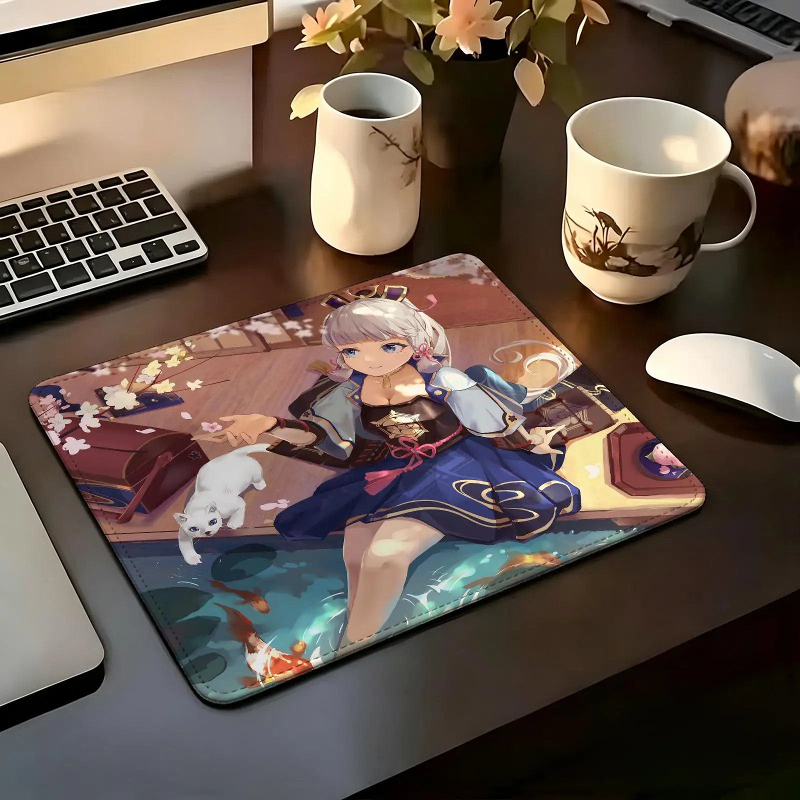 Compact Gaming Mat Reinforced Stitched Border,  Genshin Impact Kamisato Ayaka Portable Laptop Desk Pad for Office & E-sports