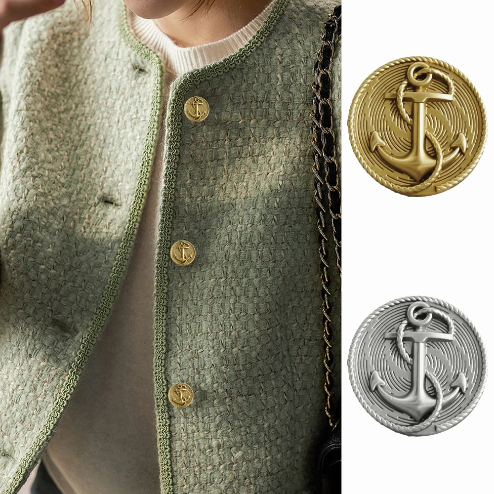 

10 Pieces/set Vintage Anchor Stripe Design Metal Buttons Elegant Suit Jacket Knitwear Sweater Coat Round Decorative Buttons