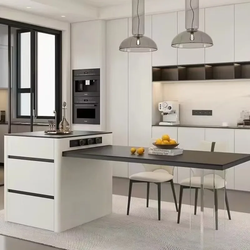 

Luxury modern kitchen island table foldable electric slide custom kitchenette countertop solid wood island dining table