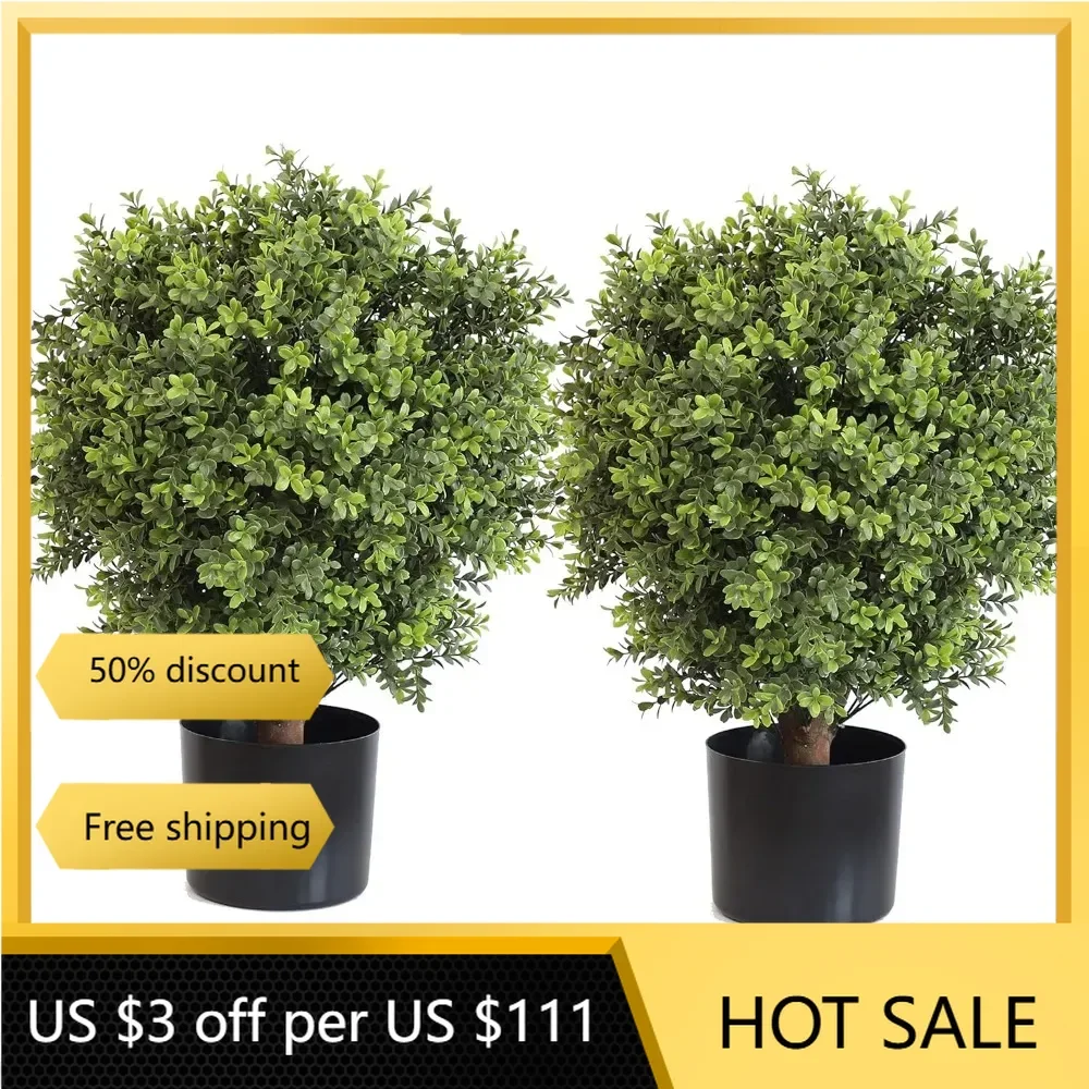 2 Pack Artificial Plants Outdoor, Ball Shaped Boxwood Topiary, Artificial Shrubs Potted for Indoor and Outdoor (22inch)