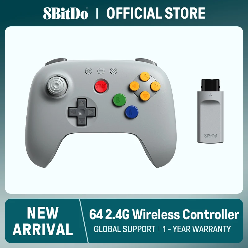 Manette sans fil 8BitDo 64 2.4G pour console N64 originale, analogique 3D et compatible Windows