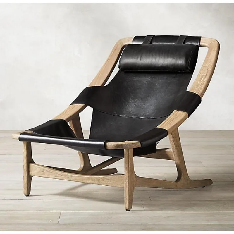 Rural retro tiger chair Italian minimalist light luxury villa solid wood matte leather sofa chair