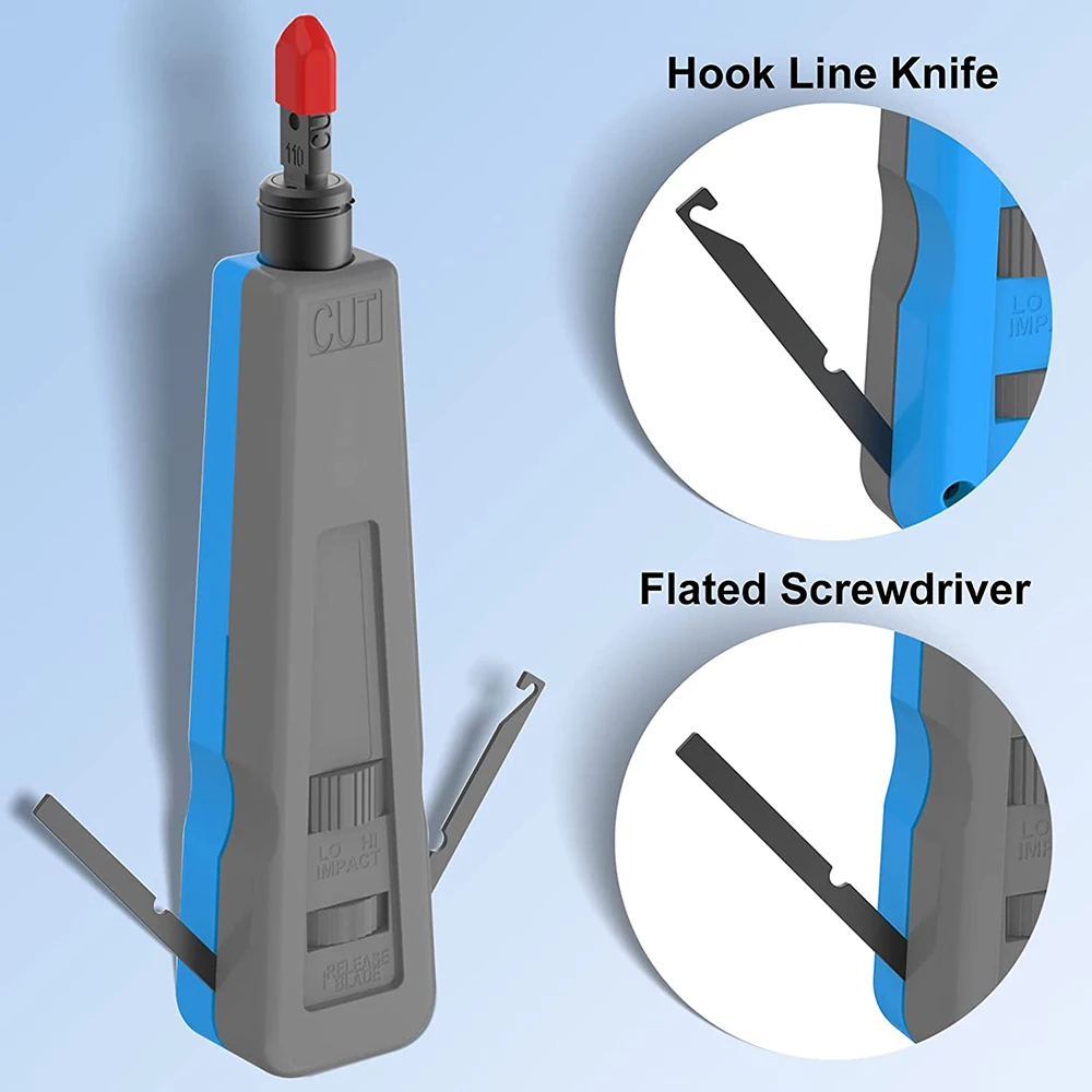 Hoolnx Impact 110 Punch Down Tool with Cable Hook, Enlarged Blade Storage for 110/66 Blades, RJ45 Terminal Insertion Tools