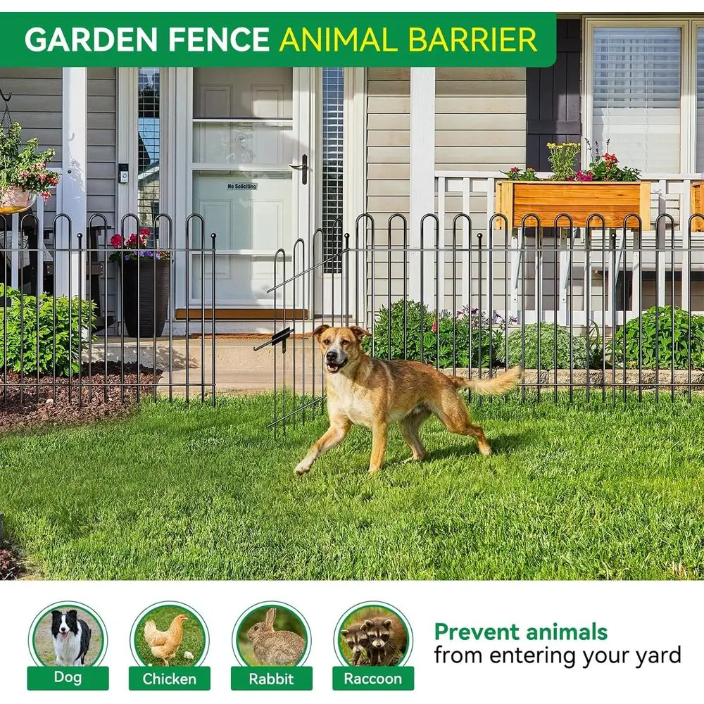 10 Panels Decorative Garden Fence with Gate, 40in(H)×21.6ft(L) Animal Barrier Fence, Metal Round Tube Garden Edging Border, Reus