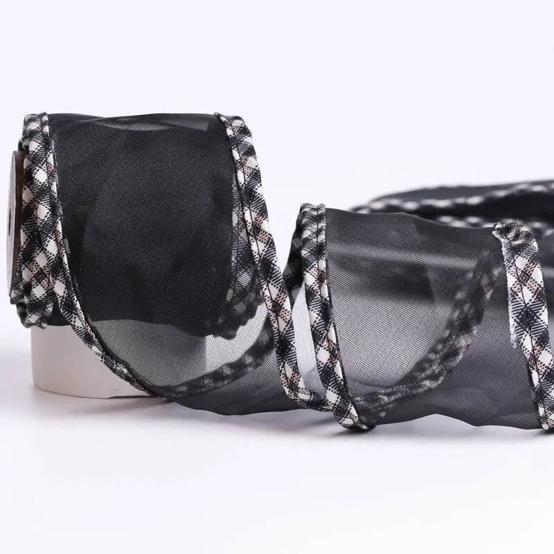 10 Yards 70MM black white snow gauze check ribbon DIY handmade material headwear hair bow clothing
