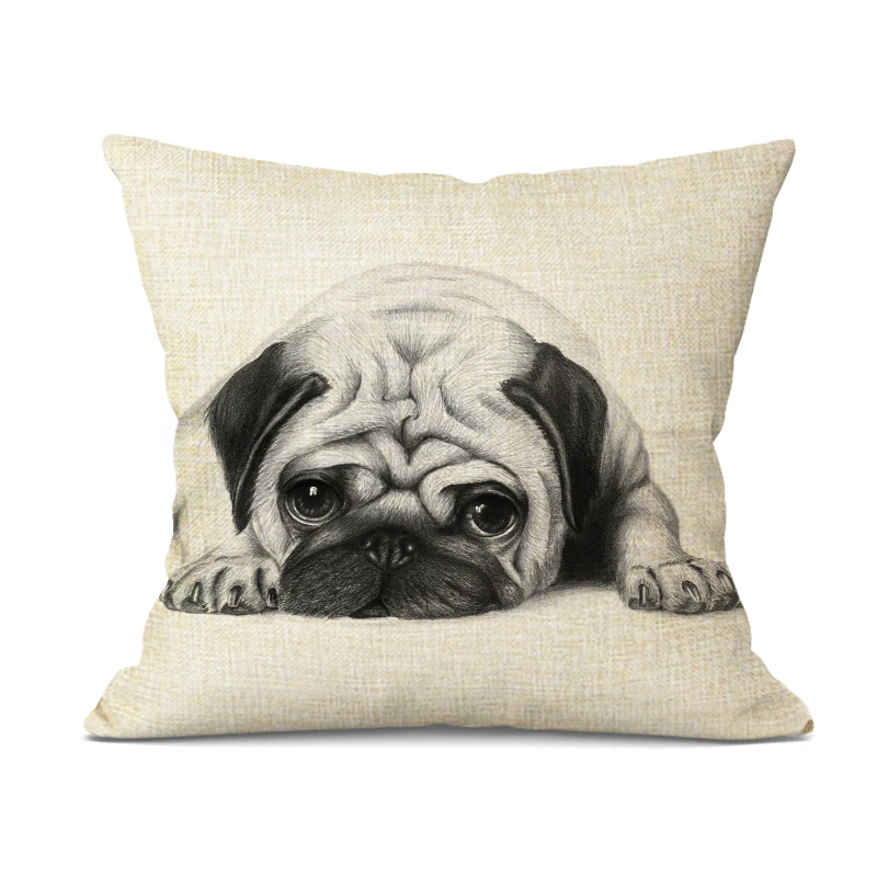 Handbemalter dekorativer Kissenbezug für Hunde, niedlicher Bulldoggen-Kissenbezug, Leinen-Kissenbezug für Cojines Decorativos Para Sofa