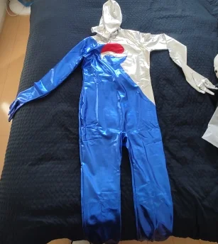 Light Blue And Silver Shiny Zentai Pepsiman Costume for Halloween Events Party Bodysuit