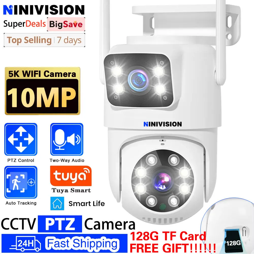 

Tuya 10MP 5K Dual-Lens PTZ Camera Outdoor 4K HD Dual Screen Surveillance 2.4G Wifi Camera Color Night Vision Security-Protection