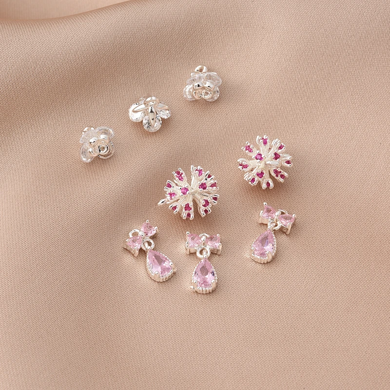 

Copper Plated Silver Inlaid Zircon Flower Pendant Diy Handmade Bracelet Dandelion Pendant Necklace Water Drop Pendant Material