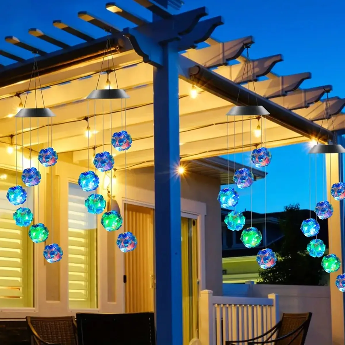1szt Solar Blue Laser Disco Ball Wind Chime Lights Solar Powered 6 LED Wodoodporna zewnętrzna lampa dekoracyjna do wystroju ogrodu domowego — zdjęcie 5