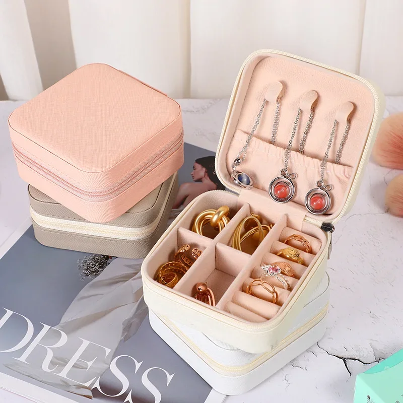 

Mini jewelry storage box portable family travel earrings necklace storage box female ring organizer PU leather display box