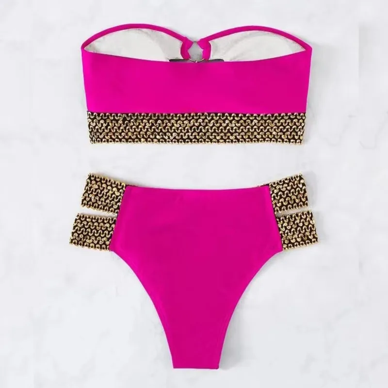 Conjunto de biquíni brasileiro sexy para mulheres, maiôs rosa, moda praia, roupas de banho, moda praia, banhista de piscina, 2022