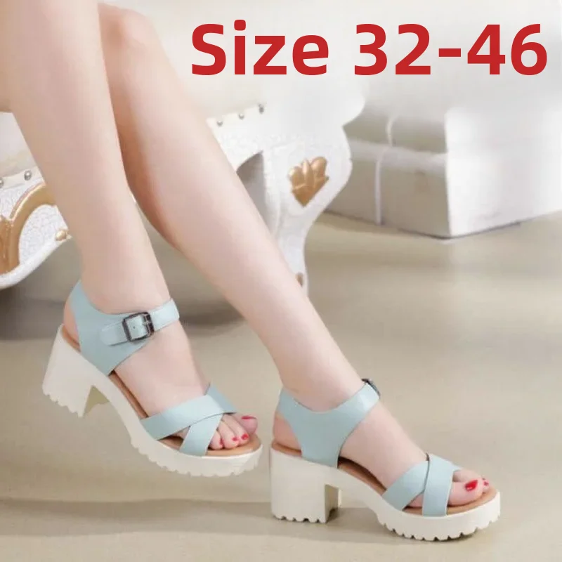 Women's Sandals 32-46 Code One-strap Thick Heel Small Size 33 34 Fish Mouth Shoes 41 Women's Shoes 42