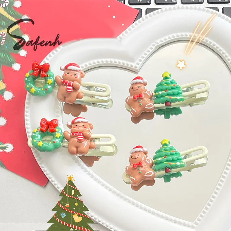 Christmas Hair Accessories Gingerbread Man Christmas Tree Hairpin Women Girls Cute Barrettes Bangs Clip Side Clip Christmas Gift