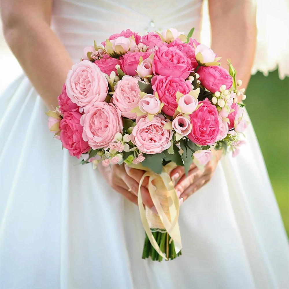 2er-Pack Seiden-Pfingstrosen Künstliche Rosa Hybrid-Pfingstrosen Tischdekoration Hochzeit Party Heim-Deko Künstliche Pfingstrosen-Sträuße zur Dekoration – Detail 5