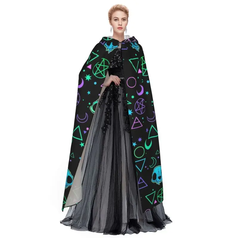 Magic Skulls Hooded Long Cape Robe Cloak with Hood Adult Hooded Cloak Outfits Cosplay Medieval Costume Witch Party Vampires Cape