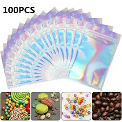 100Pcs Resealable Self Lock Bags Small Business Packaging Holographic Envelopes Flat Clear Plastic Candy Jewelry Storage Bag