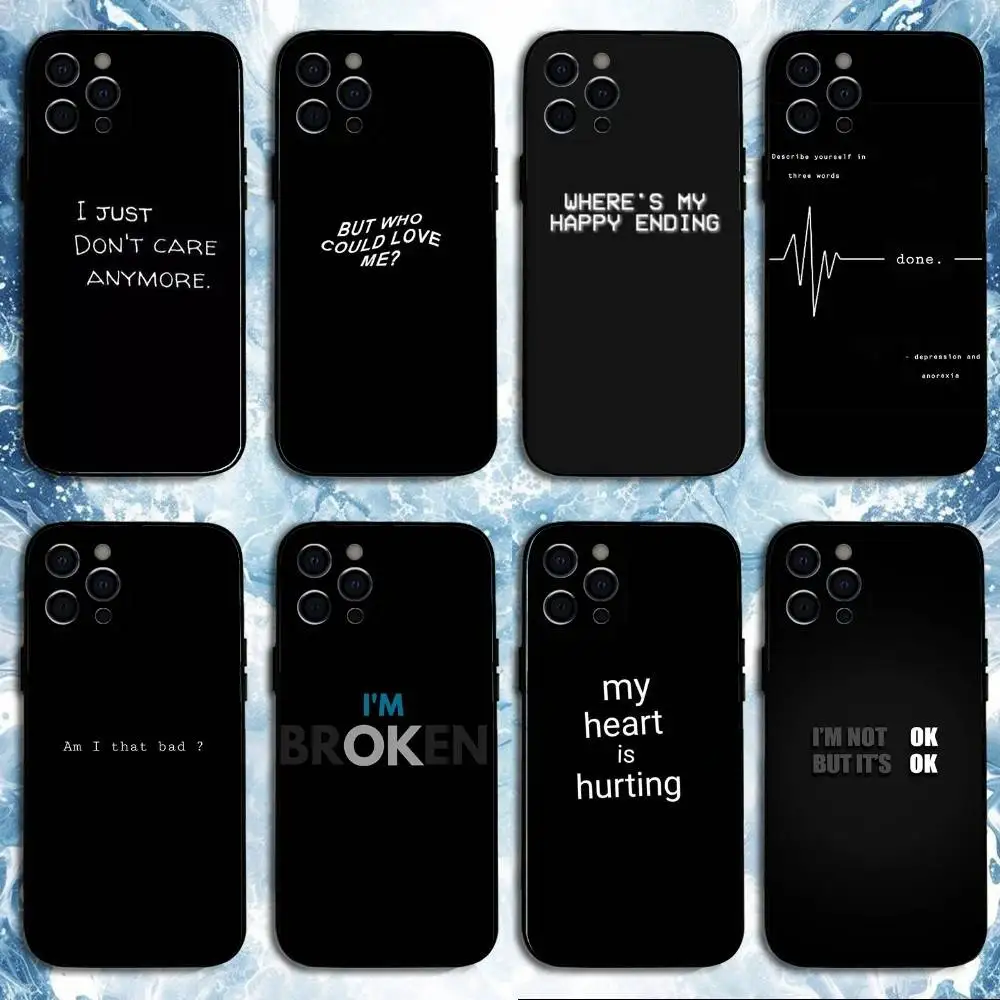 

Sad-depression-Black-Word-Aesthetic Phone Case For iPhone17,16,15,14,13,12,11 Plus,Pro Max, Soft Silicone Black Cover