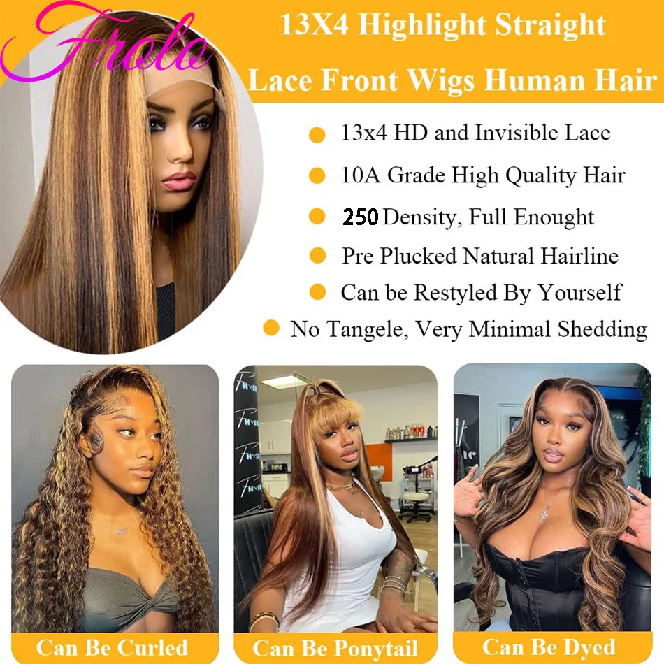 250 Dichtheid P4/27 Bot Rechte Pruik Menselijk Haar 13x6 HD Kant Frontale Pruiken 100% Braziliaanse Ombre Honingblonde Gekleurde Pruik Voor Vrouwen