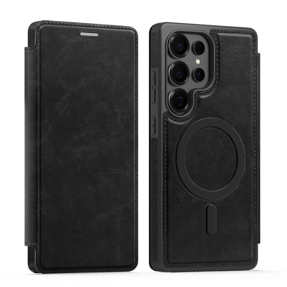 

Магнитный деловой кожаный чехол-кошелек для Samsung Galaxy S25 Ultra S24 FE S23 S22, защитный чехол для карты с полной защитой тела, сумка