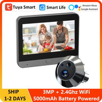 3MP Smart 5000mAh Battery Tuya Video Doorbell Camera Wireless 2.4Ghz WIFI Digital Magic Eye Door Viewer 4.3Inch LCD Monitor