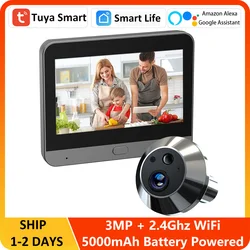 3MP Smart 5000mAh Batterij Tuya Video Deurbel Camera Draadloze 2.4Ghz WIFI Digitale Magic Eye Deur Viewer 4.3Inch LCD Monitor