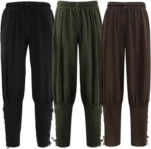 Pantalones con bandas en el tobillo para hombre y mujer, pantalones medievales de pirata vikingo, pantalones renacentistas para adultos