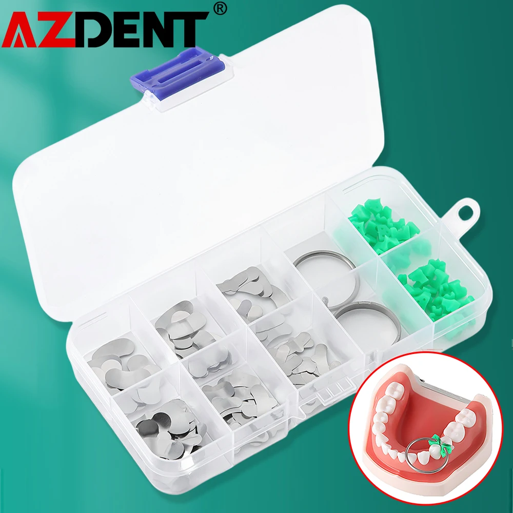 

100Pcs/Box Azdent Dental Sectional Contoured Metal Matrices Matrix Rings Bands 40Pcs Silicone Delta Wedges Clamp Plier Lab Tools