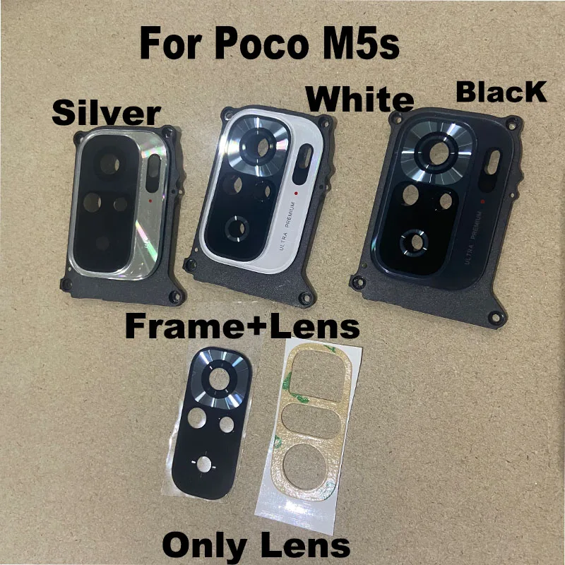 New For Xiaomi Poco M5s Back Camera Glass Rear Camera Lens With Frame Cover Glue Sticker Adhesive Replacement