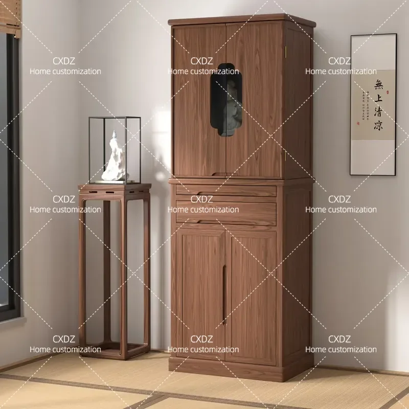 Chinese Buddhist niche vertical cabinet with glass door Solid wood shrine Modern God of Wealth cabinet Guanyin Buddhist