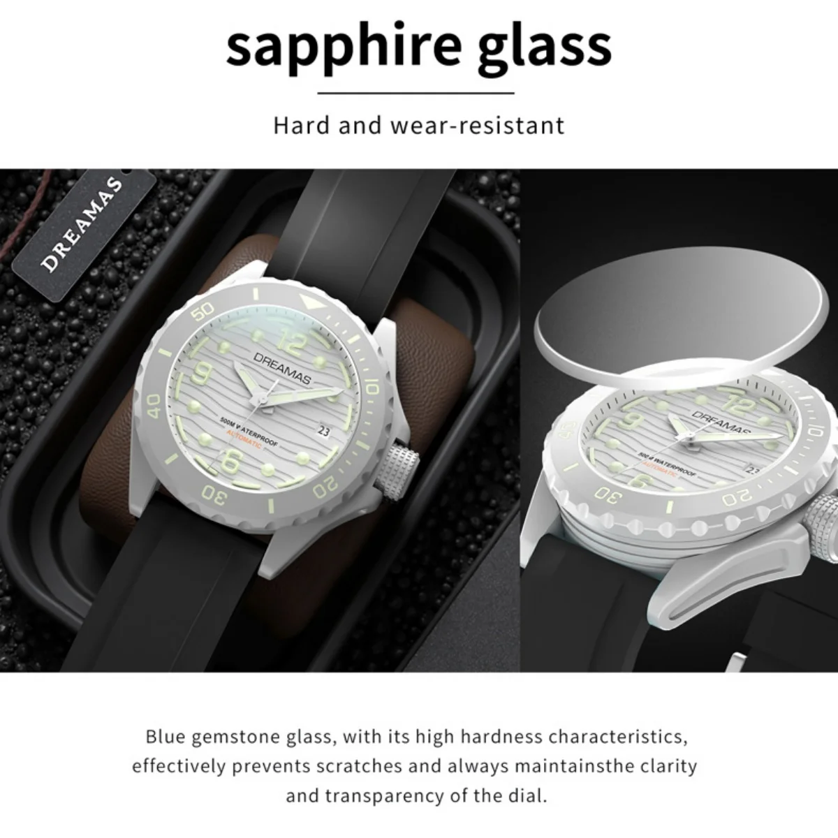 DREAMAS Men's business mechanical watch Diving Watch 500 meters waterproof Japanese movement D0382G9