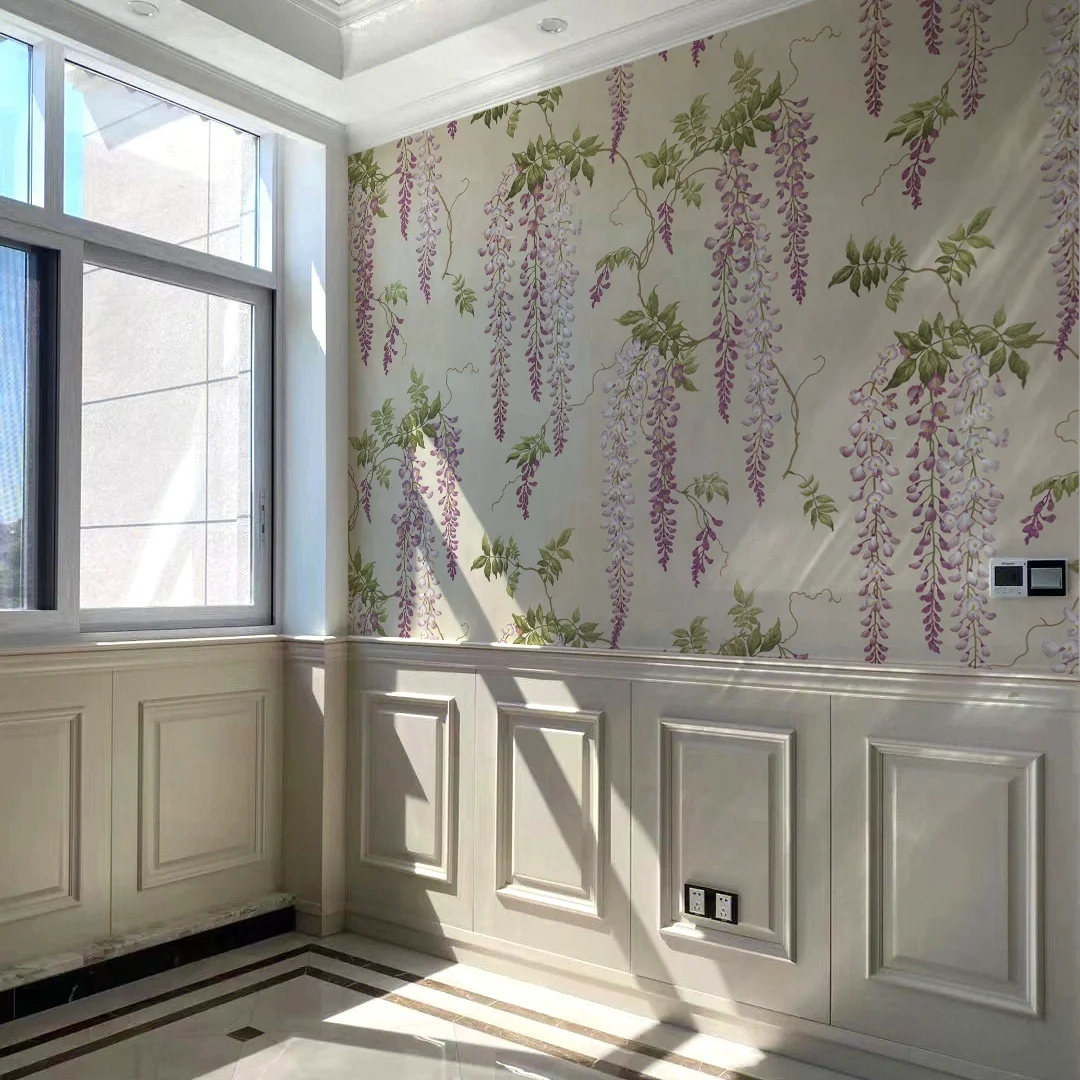 personalizzato Nordic Acquerello Vite Glicine fiori Carta da parati per soggiorno Murale Campagna unica Arte Carta da parati Decorazione della parete di casa