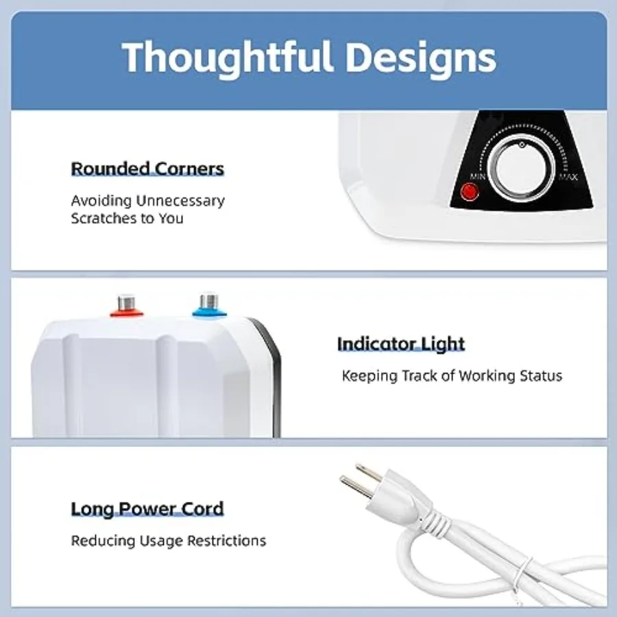 سخان مياه كهربي 1500 وات 6 لتر 1.59 جالون 110 فولت مدخل مياه علوي سخان مياه ساخن فوري صغير مع درجة حرارة قابلة للتعديل 3065 86