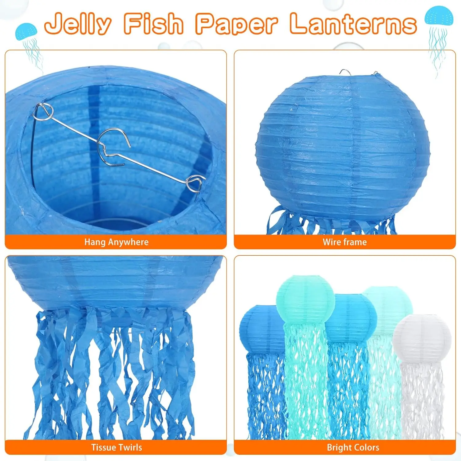 Hanging Jellyfish Paper Lanterns Under The Sea Ocean Party Decorations Jelly Fish Decor for Mermaid Beach Theme Birthday Party view 6