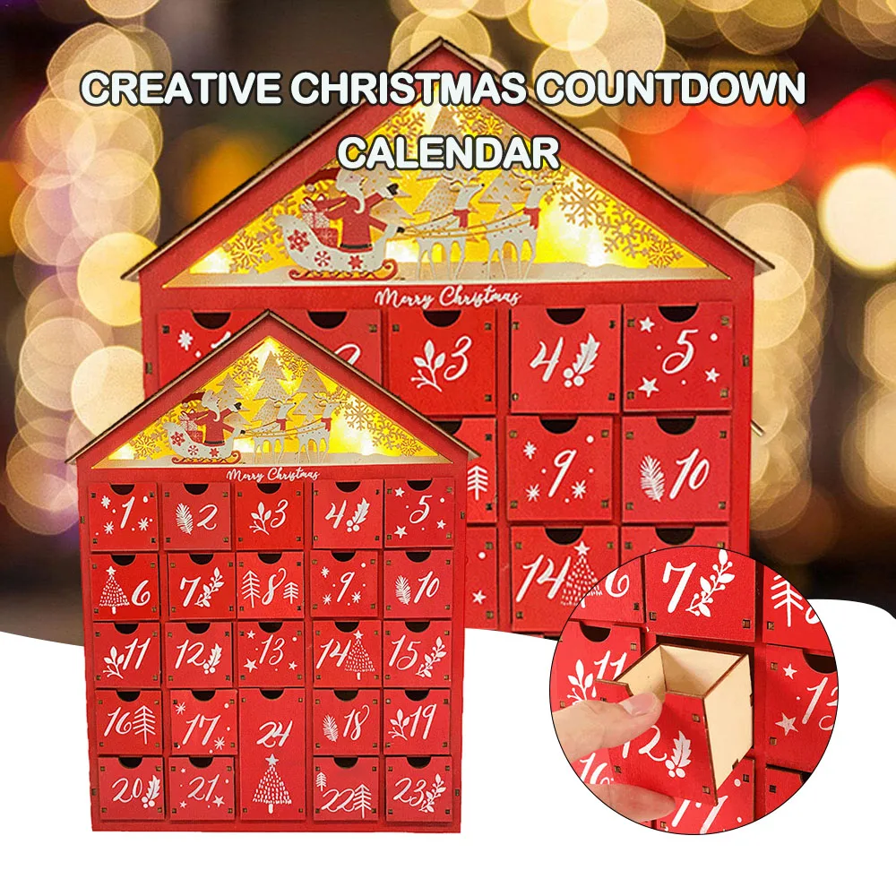 

Wooden 24 Day Red Christmas Countdown Calendar Fashion Desktop Decoration For Home Bedroom